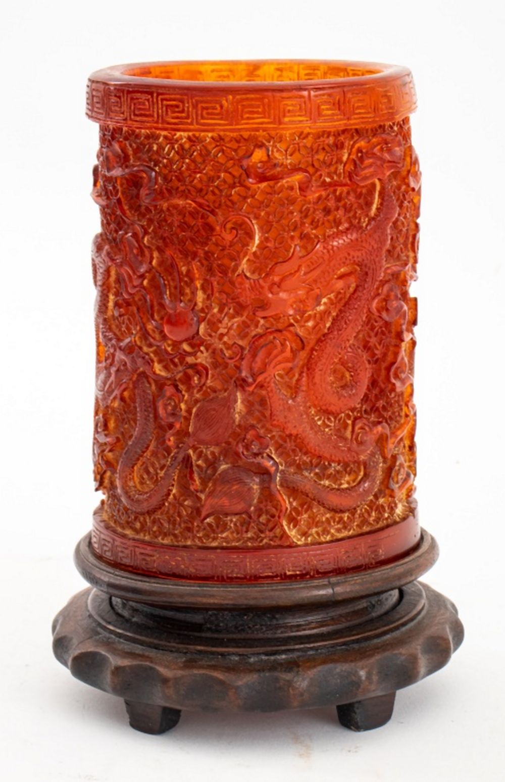 CHINESE CARVED AMBER RESIN BRUSH