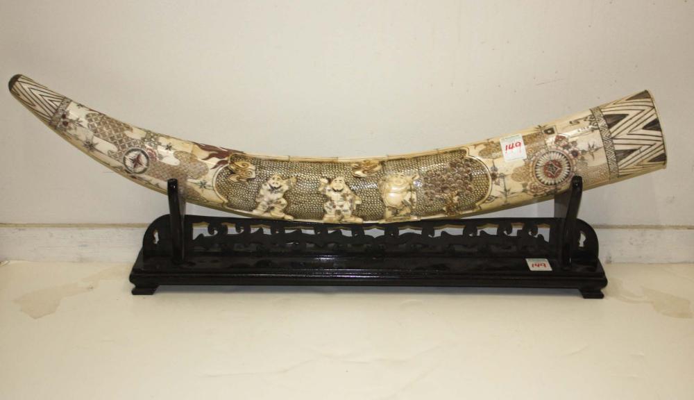 CHINESE CARVED AND SCRIMSHAW