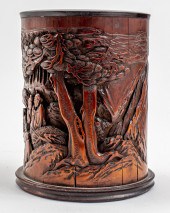 CHINESE CARVED BAMBOO BRUSH PO