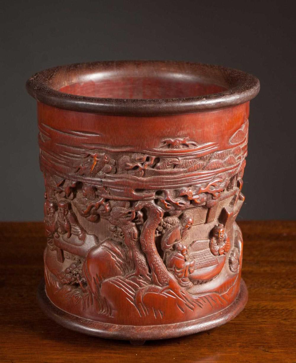 CHINESE CARVED BAMBOO BRUSH POT, OF