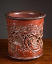 CHINESE CARVED BAMBOO BRUSH PO