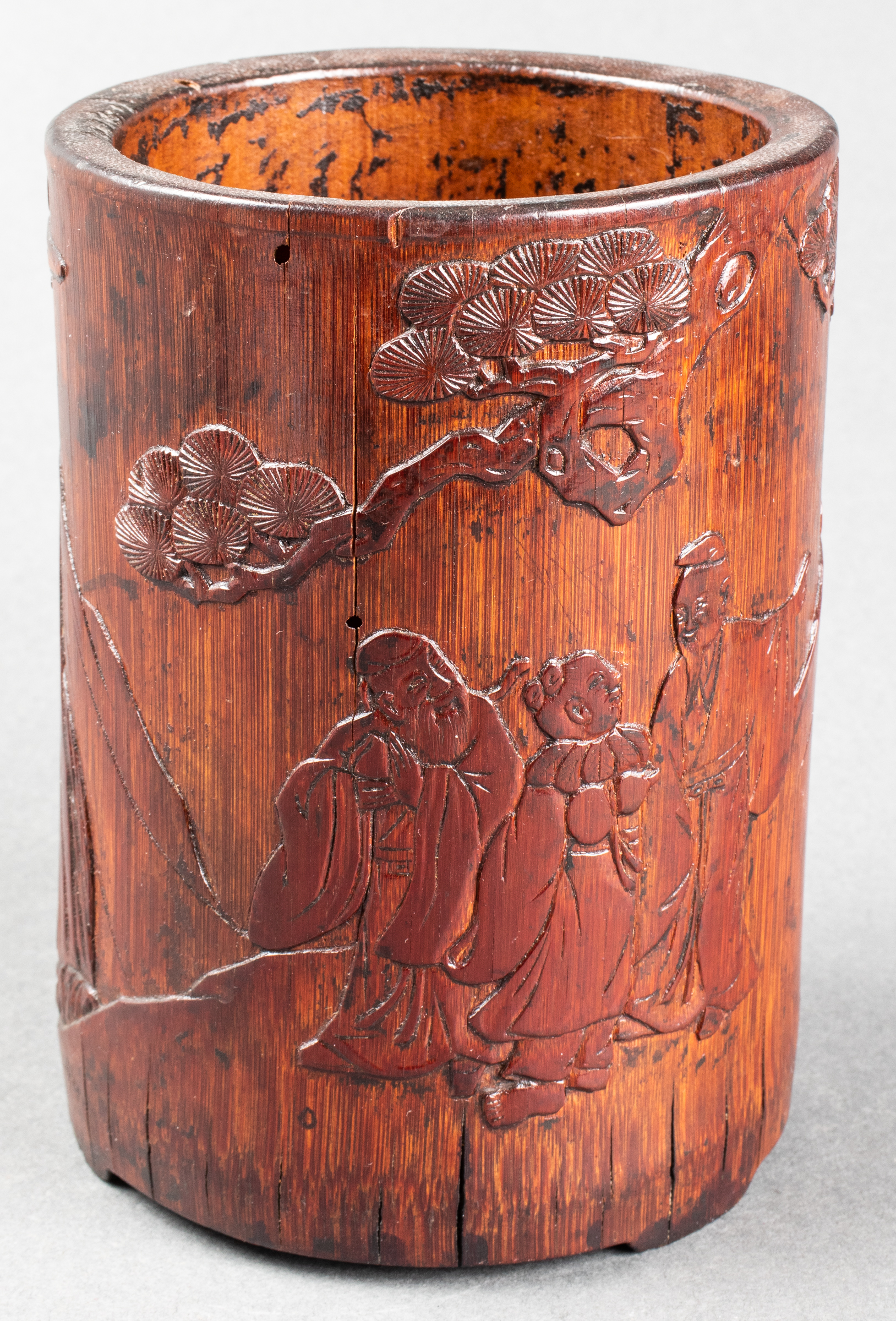 CHINESE CARVED BAMBOO BRUSH POT