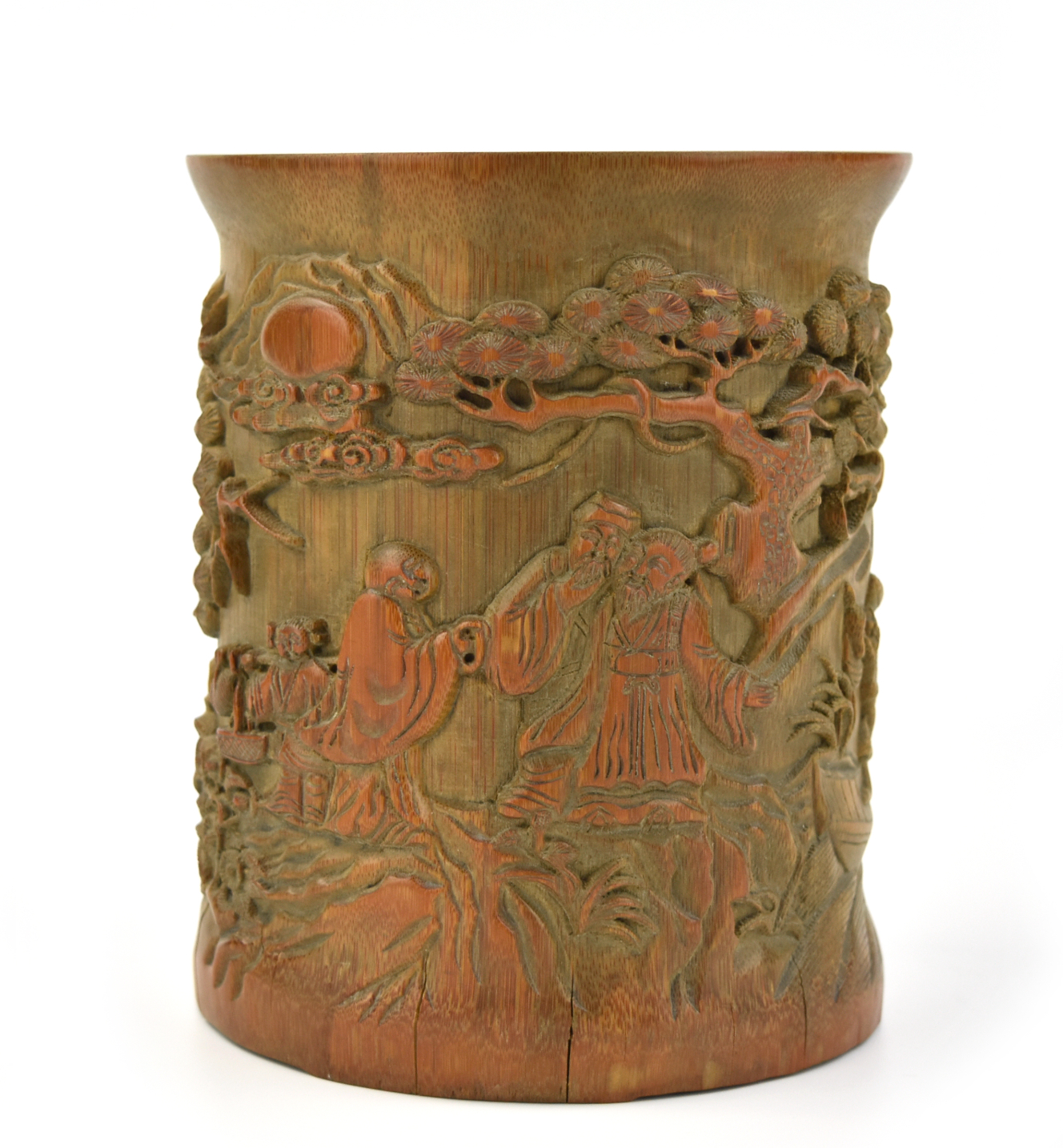 CHINESE CARVED BAMBOO BRUSHPOT,
