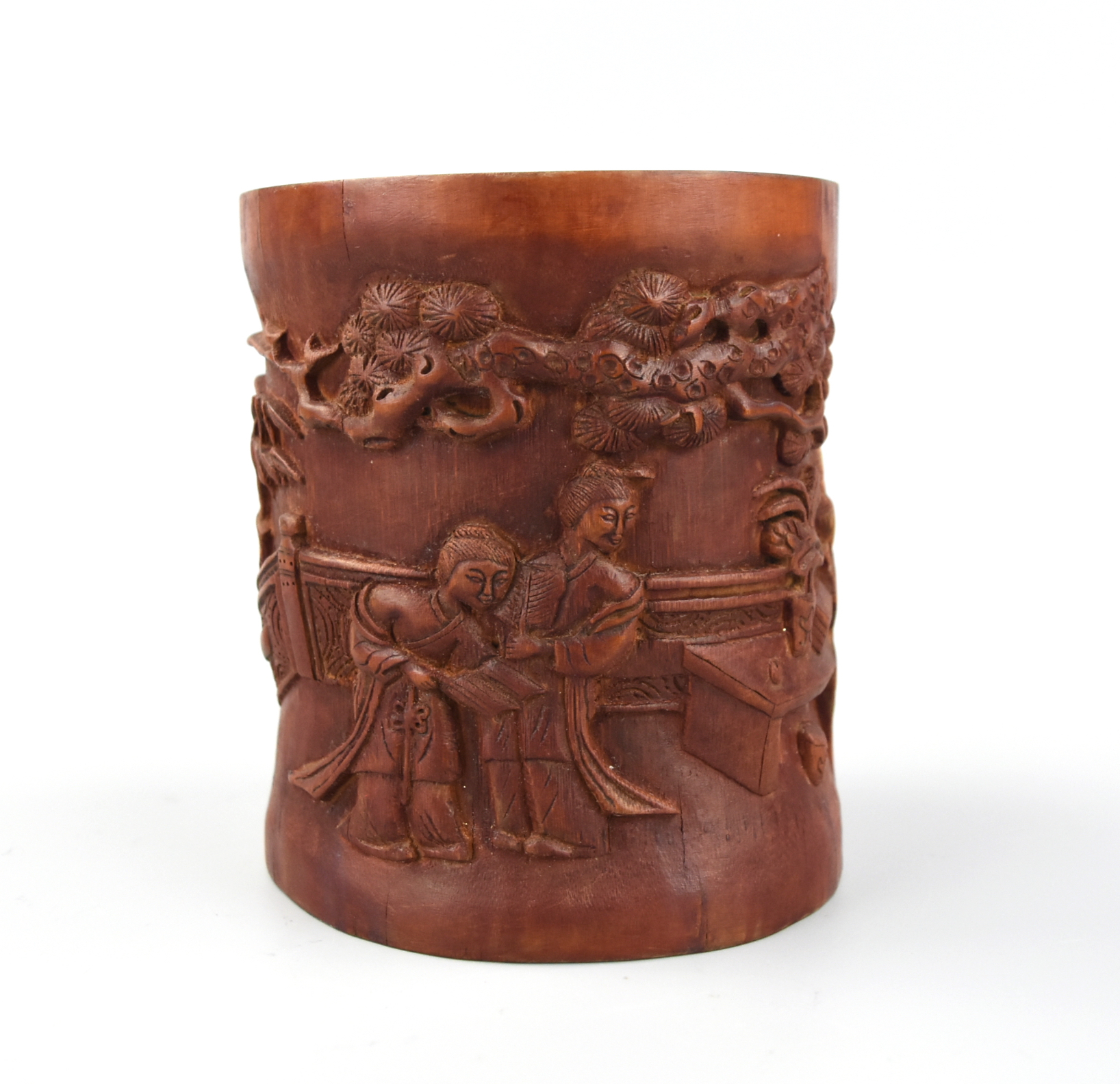 CHINESE CARVED BAMBOO BRUSHPOT W/
