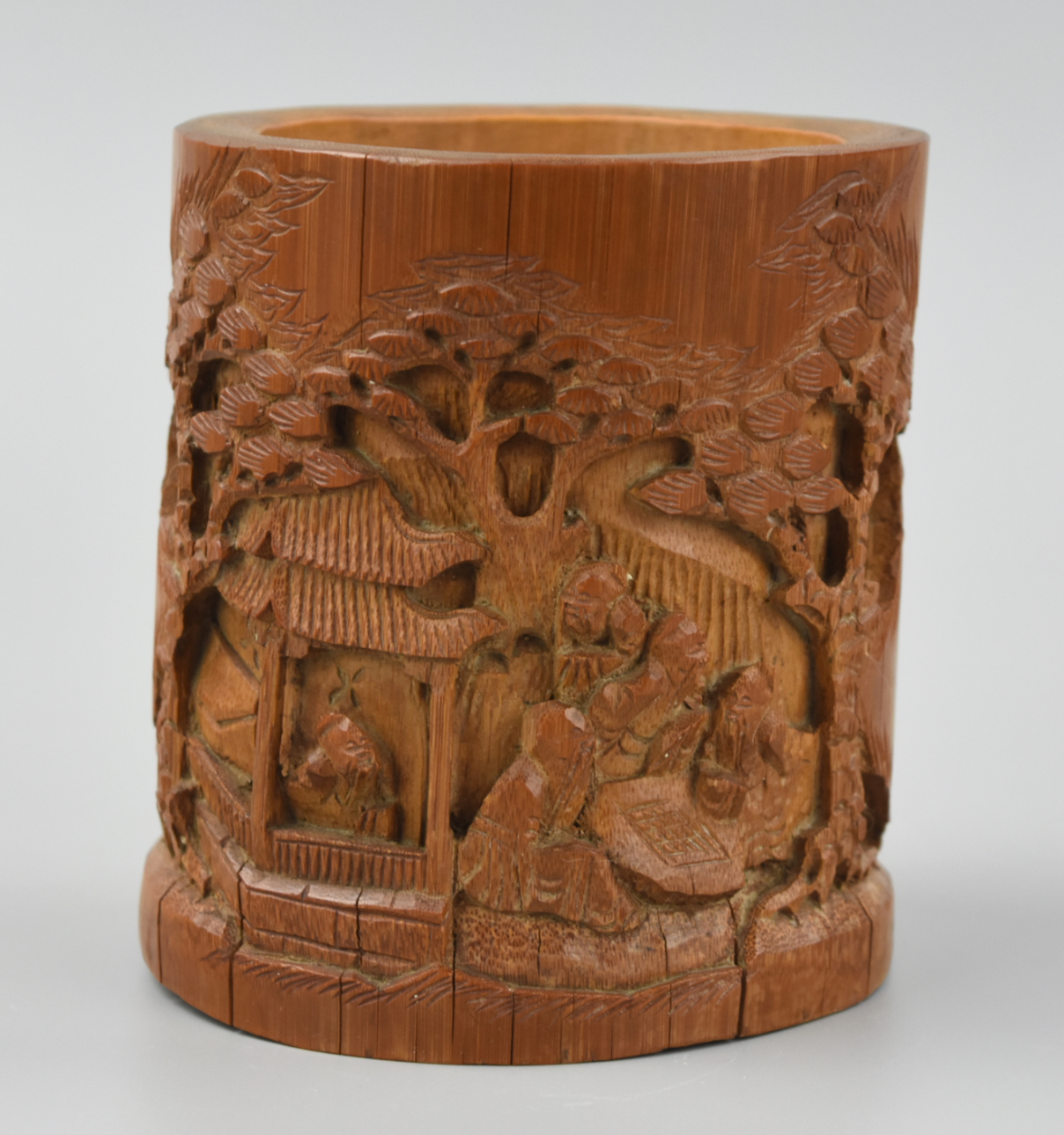 CHINESE CARVED BAMBOO BRUSHPOT W/