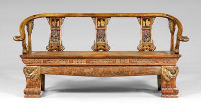 Chinese carved bench, rounded
