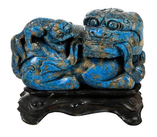 CHINESE CARVED BLUE HARDSTONE FOO