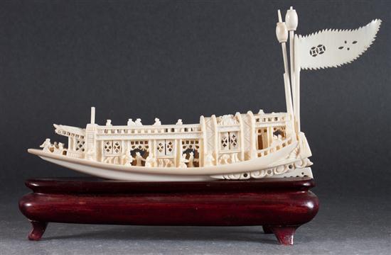 Chinese carved bone junk 20th
