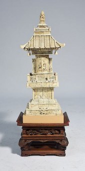 CHINESE CARVED BONE PAGODA ALT