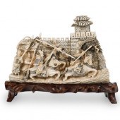 CHINESE CARVED BONE PLAQUEDESC