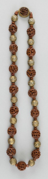 CHINESE CARVED BOXWOOD AND SIL