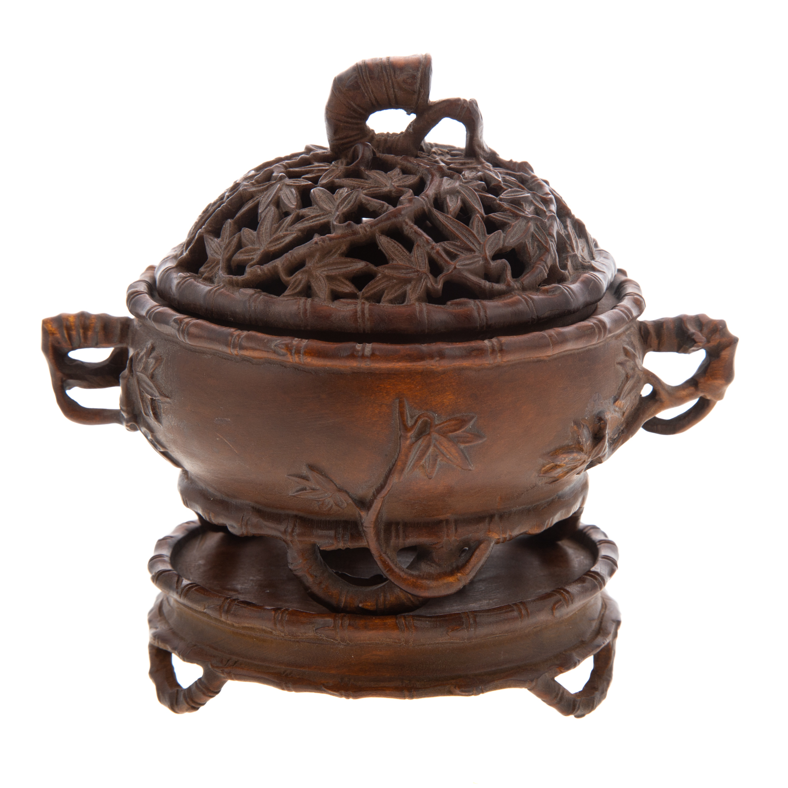 CHINESE CARVED BOXWOOD CENSER &