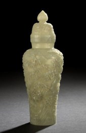 Chinese Carved Celadon-Colored