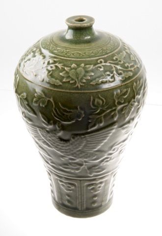 CHINESE CARVED CELADON PORCELAIN