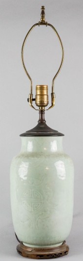 CHINESE CARVED CELADON VASE, N