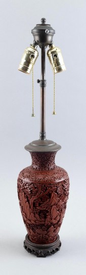 CHINESE CARVED CINNABAR BALUST
