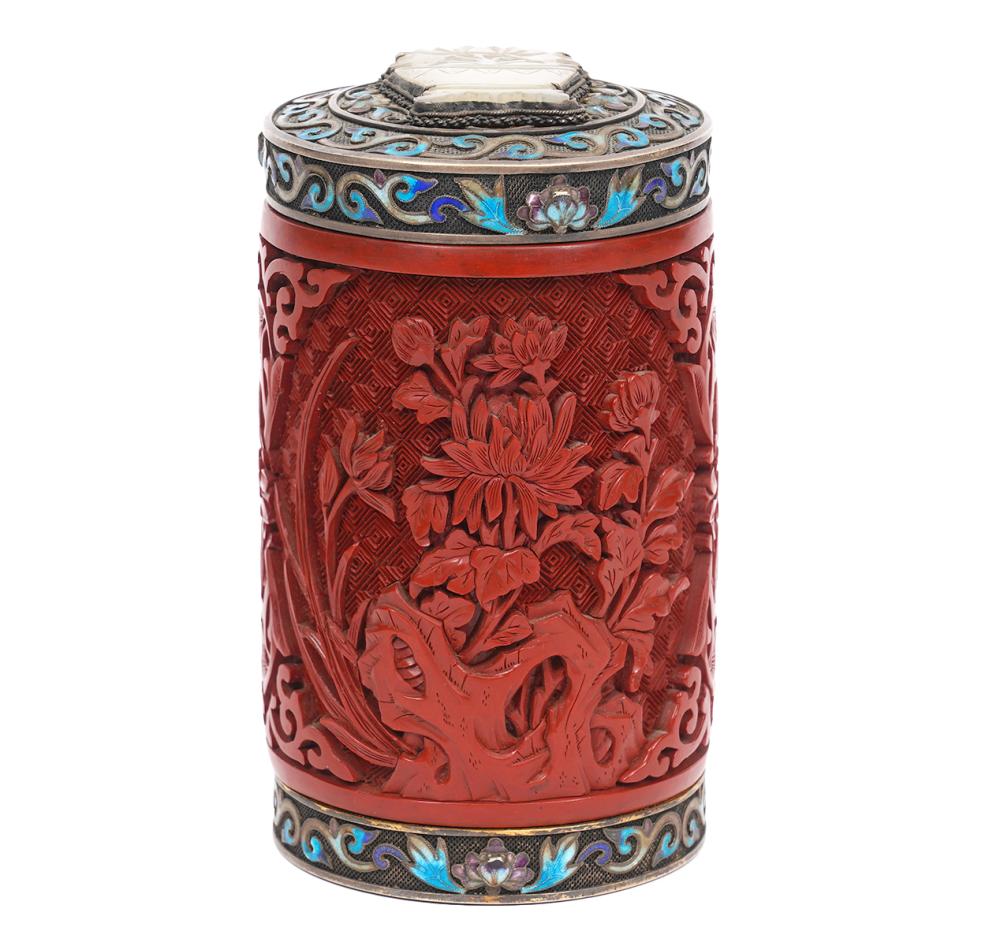 CHINESE CARVED CINNABAR & GILT
