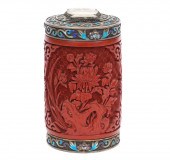 CHINESE CARVED CINNABAR & GILT