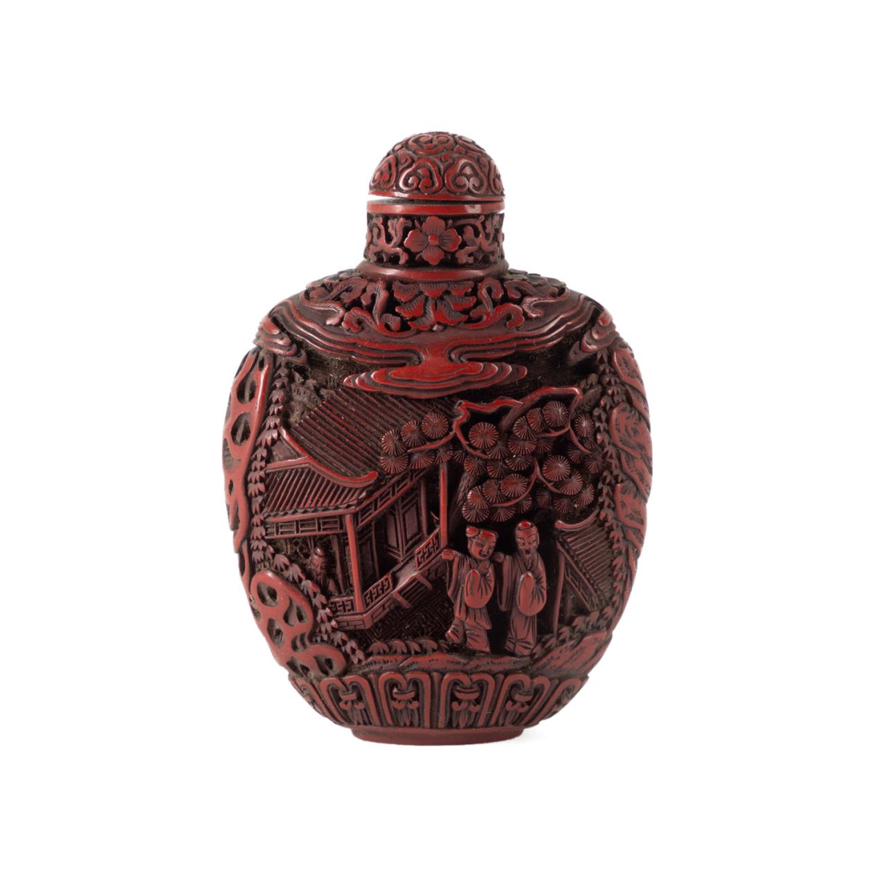 CHINESE CARVED CINNABAR LIDDED