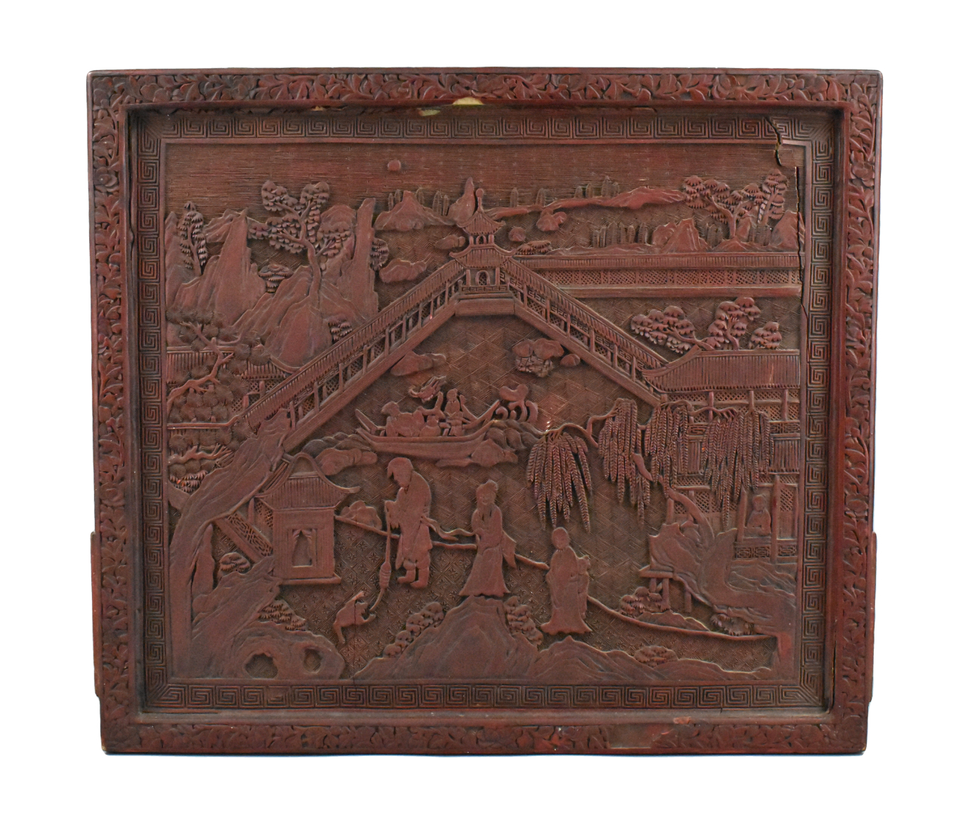 CHINESE CARVED CINNABAR PANEL W/