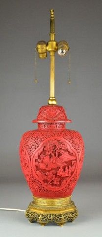 Chinese Carved Cinnabar Vase And