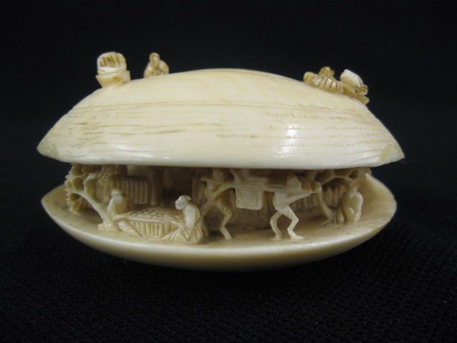 Chinese Carved Clam Shell Village