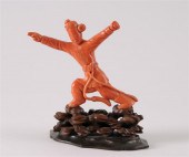 CHINESE CARVED CORAL FIGURE OF