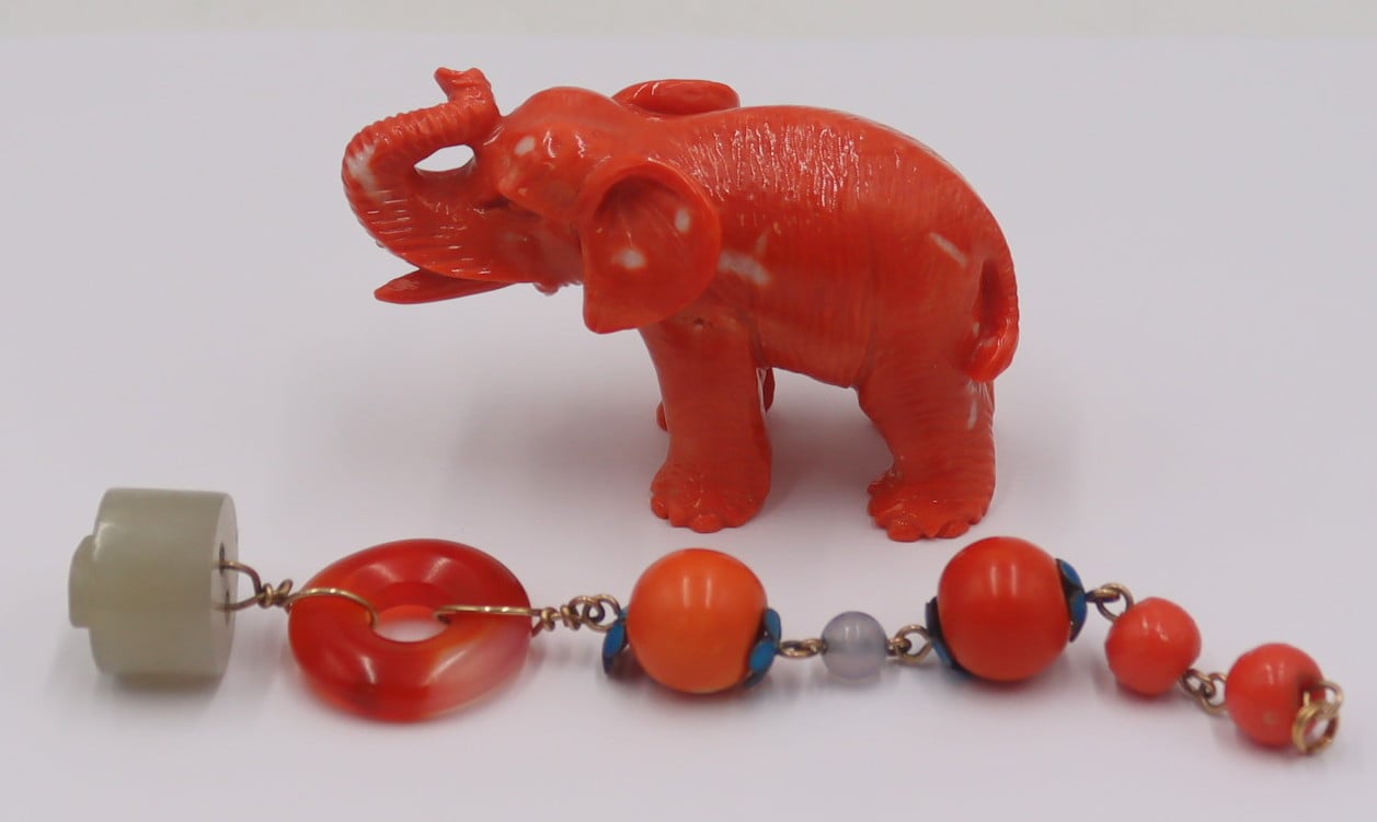 CHINESE CARVED CORAL GROUPING.