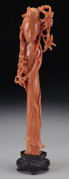 Chinese carved coral Guanyin with