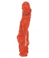 CHINESE CARVED CORAL ROBED FIG