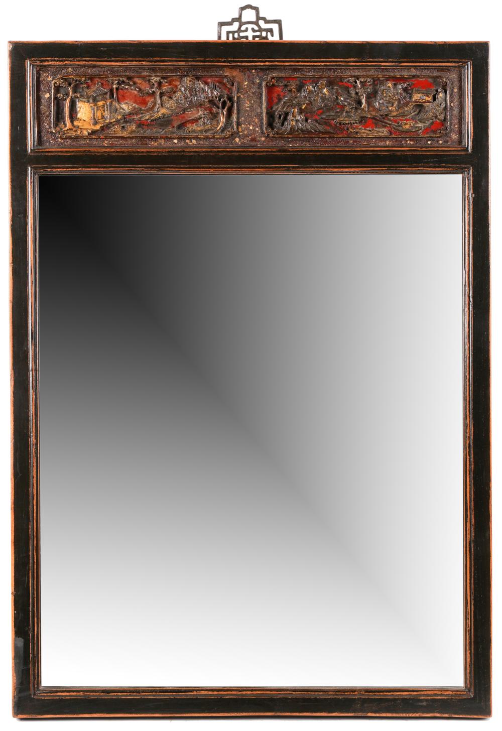 CHINESE CARVED EBONIZED AND GILT