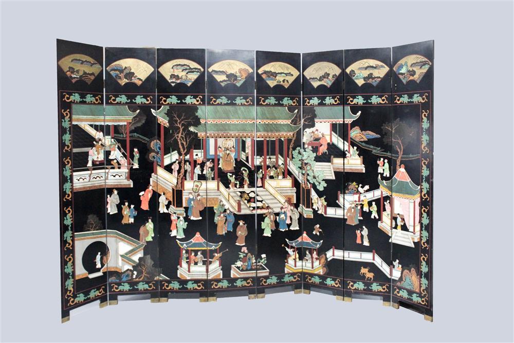 CHINESE CARVED EIGHT-PANEL FLOOR
