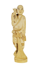 CHINESE CARVED FISHERMAN WITH