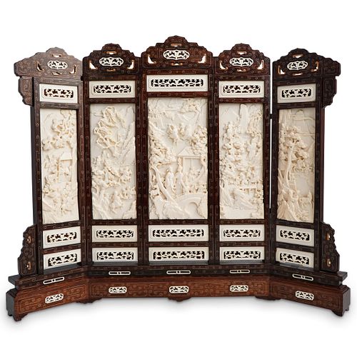 CHINESE CARVED FIVE PANEL