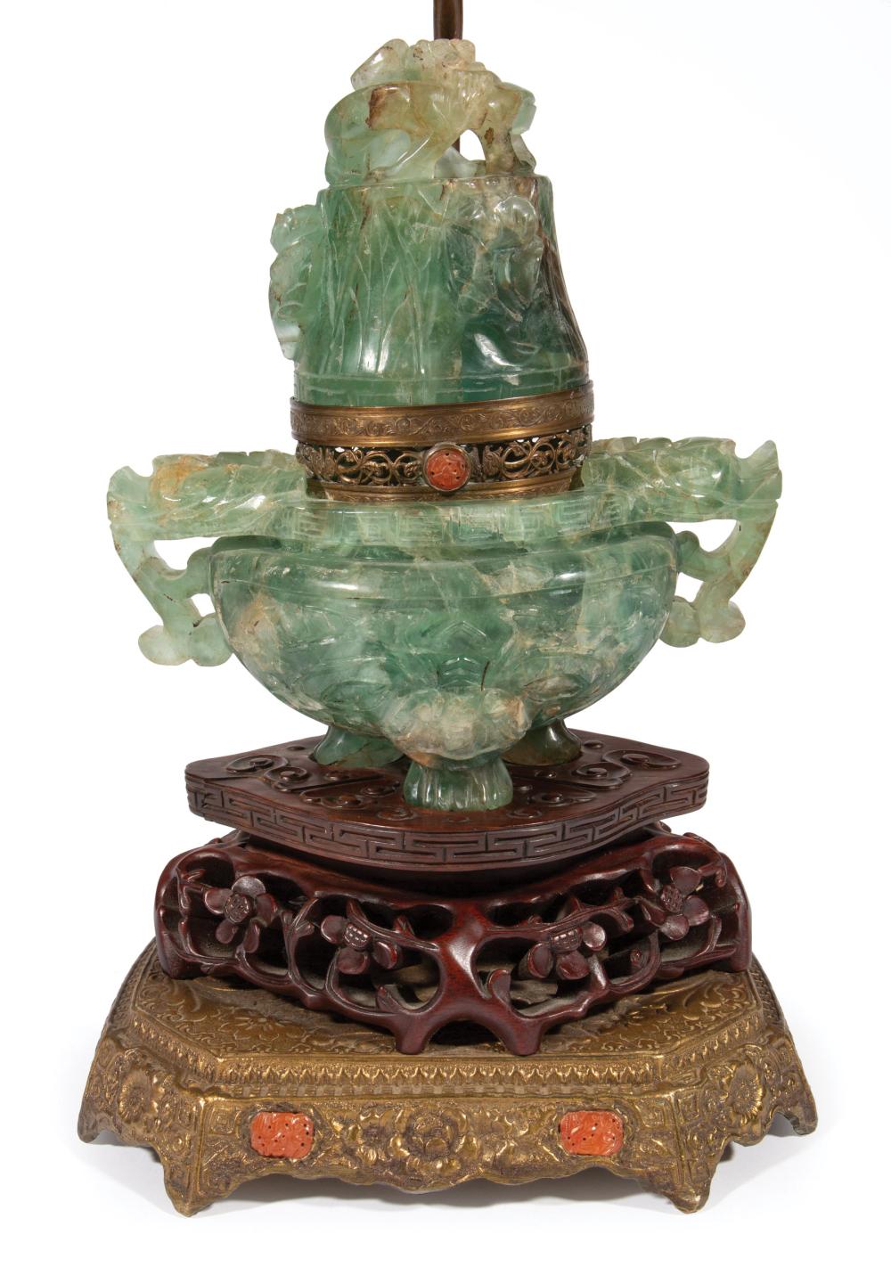 CHINESE CARVED FLUORITE TRIPOD