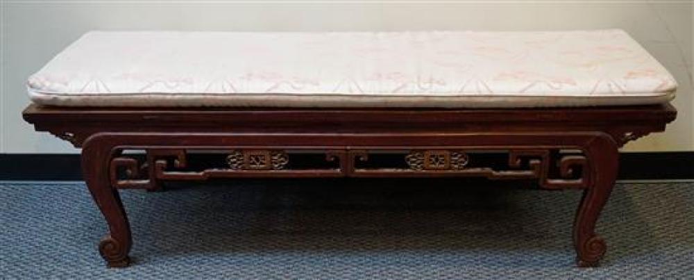 CHINESE CARVED FRUITWOOD BENCH WITH