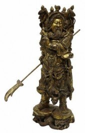 CHINESE CARVED & GILT GUAN YU