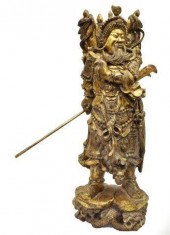 CHINESE CARVED & GILT GUAN YU