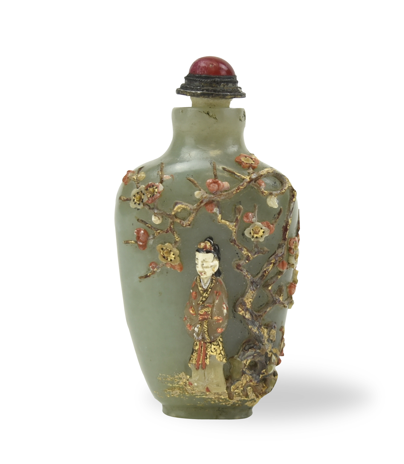 CHINESE CARVED GILT JADEITE SNUFF