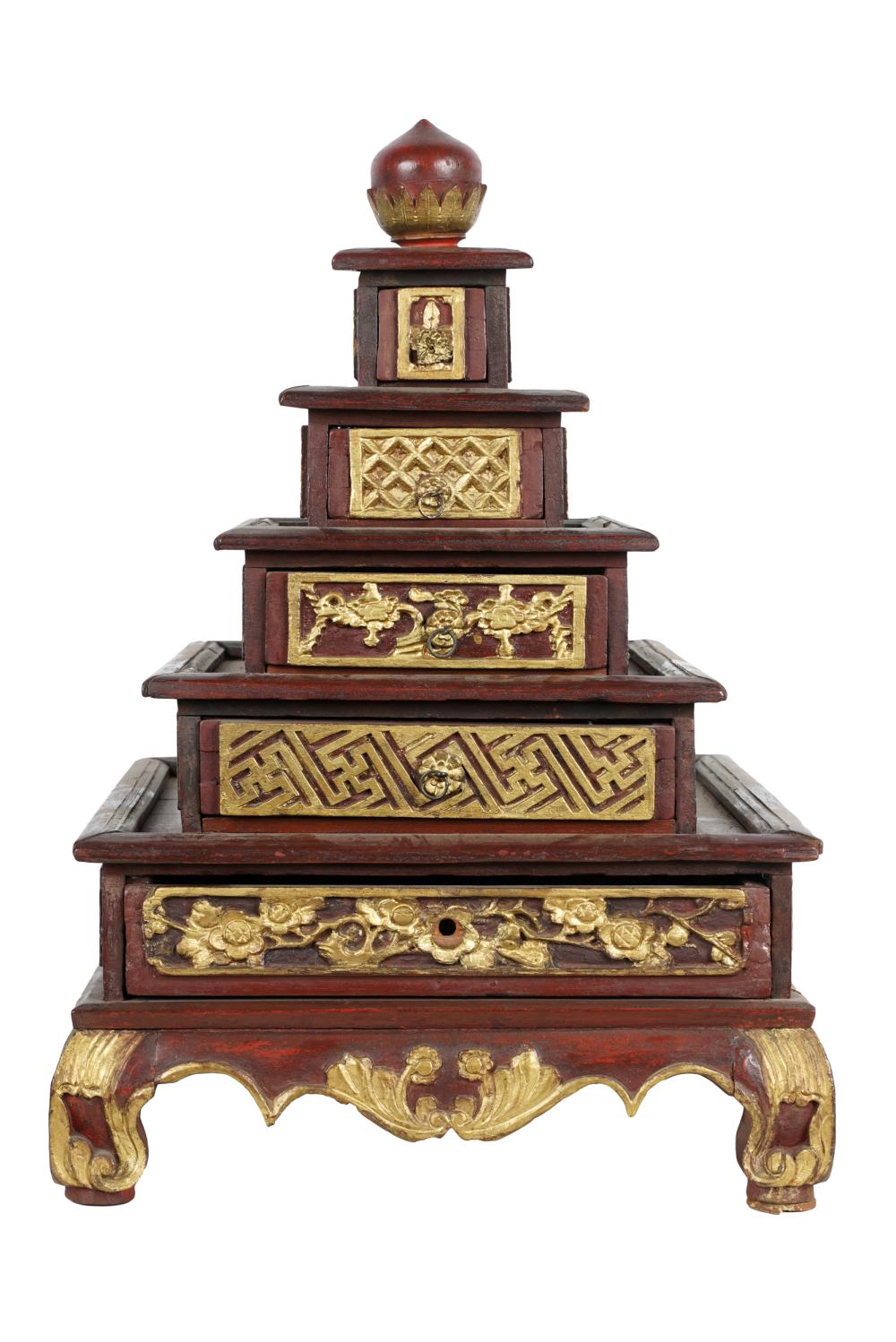 CHINESE CARVED & GILT WOOD HERB