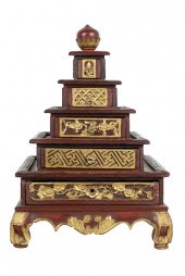 CHINESE CARVED & GILT WOOD HER