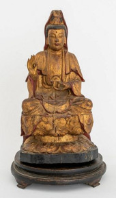 CHINESE CARVED GILT WOOD GUAN