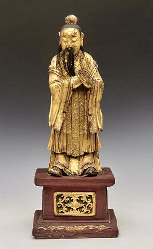 CHINESE CARVED GILTWOOD IMMORTAL ON