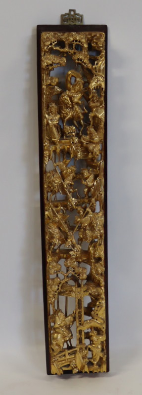 CHINESE CARVED GILTWOOD PANEL OF