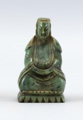 CHINESE CARVED GREEN JADE FIGU