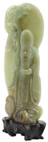 CHINESE CARVED GREEN JADE FIGU