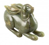 CHINESE CARVED GREEN JADE LONG