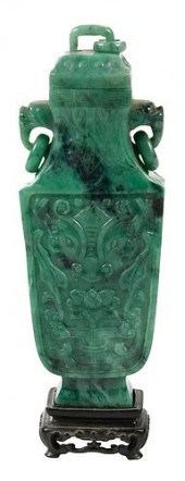 CHINESE CARVED GREEN JADE OR H