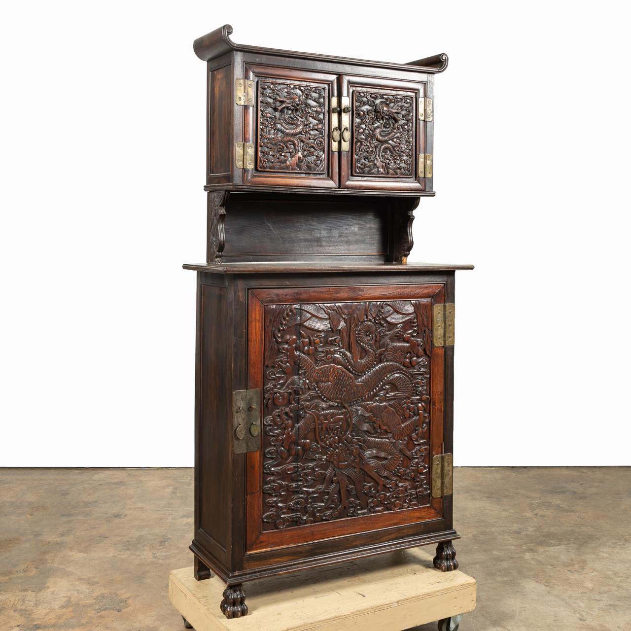 CHINESE, CARVED HARD WOOD DRAGON