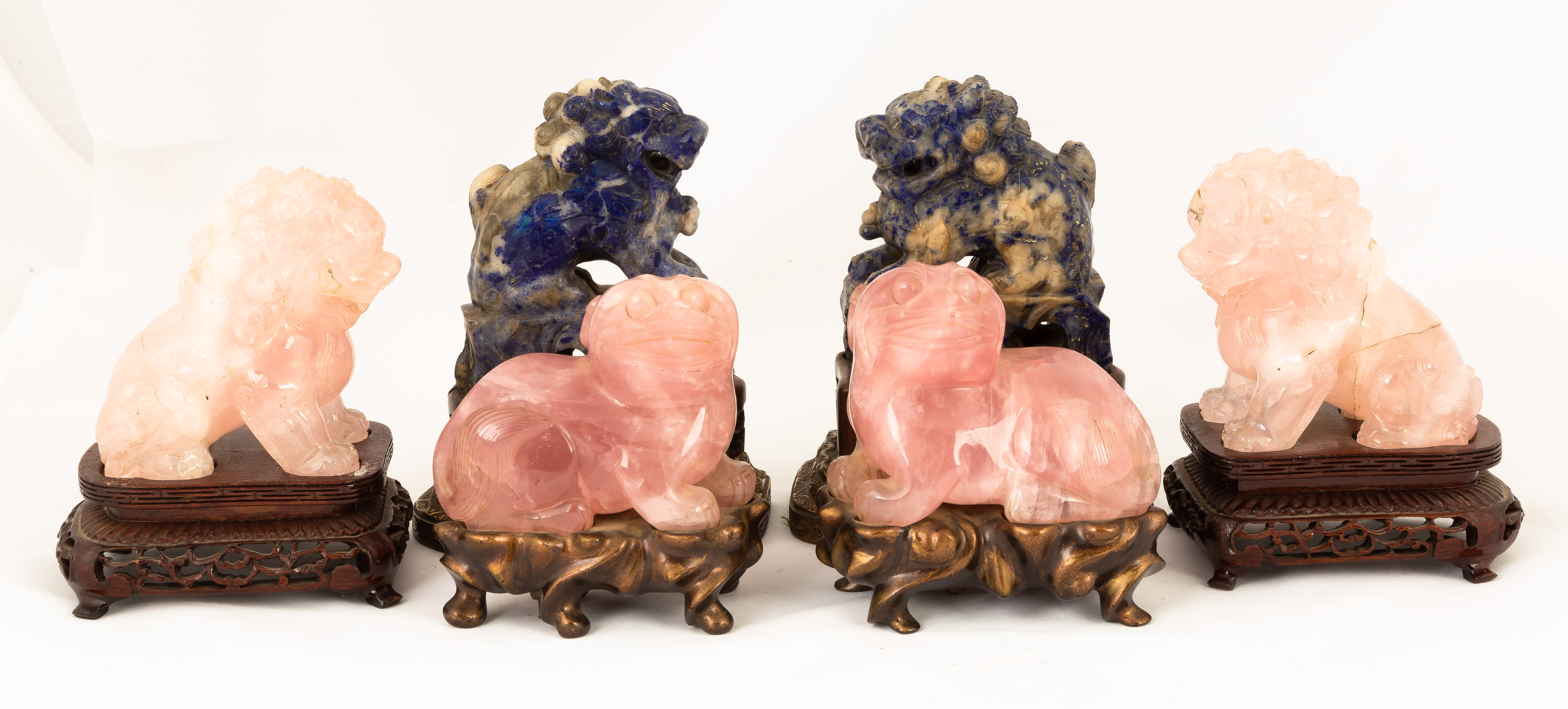 CHINESE CARVED HARDSTONE FOO DOGS